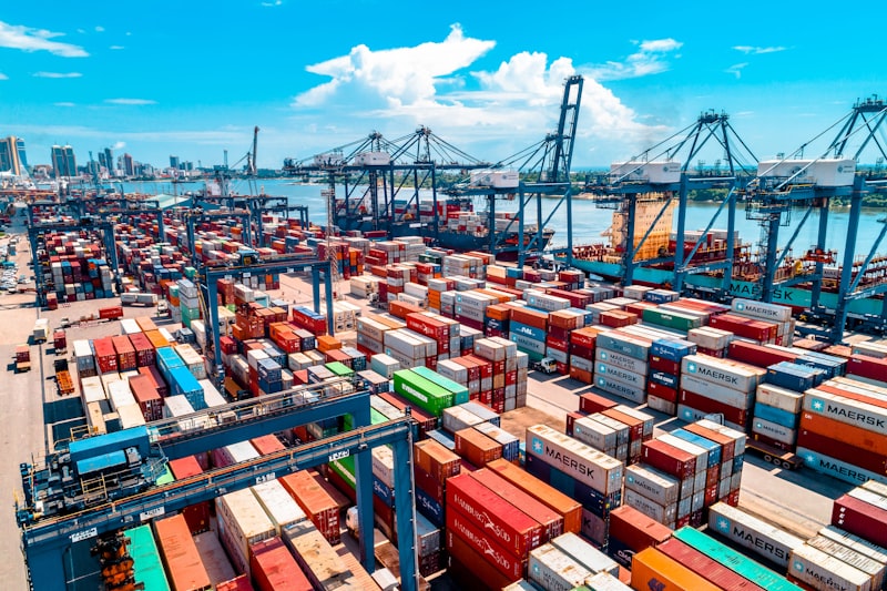Shipping containers at an international port