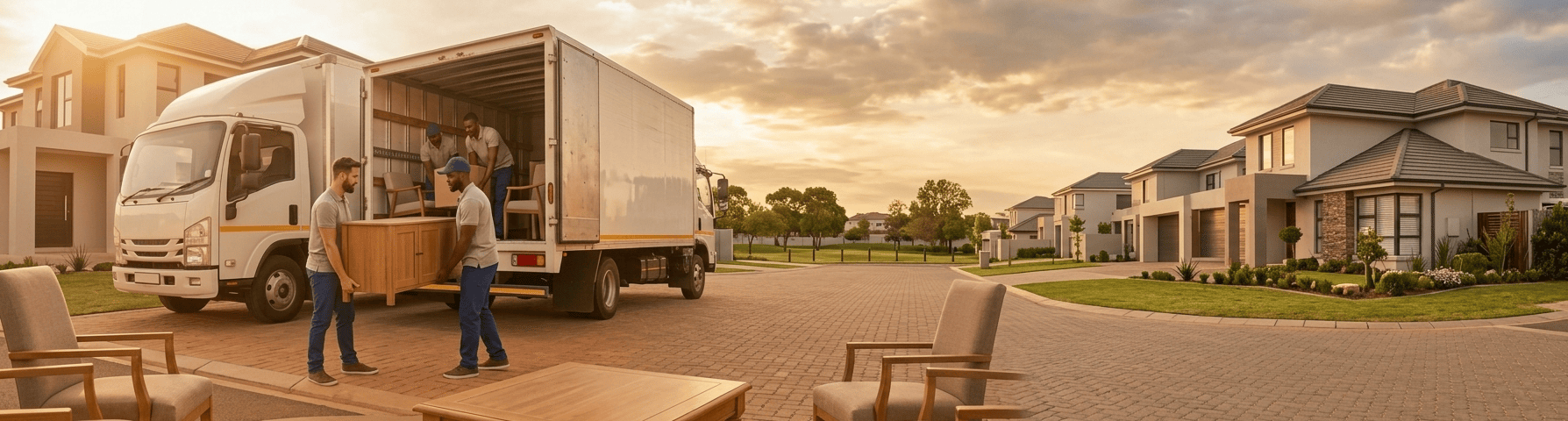 Experienced furniture movers Bloemfontein carefully handling and packing home furniture for transport.
